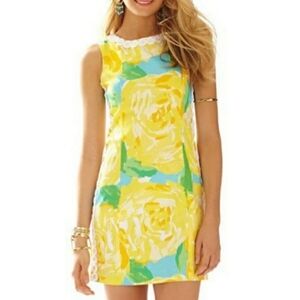 Lilly Pulitzer Yellow Floral Shift Dress with Aqua and Green Accents